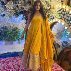 Embroidered Anarkali Kurta Set with Pants & Designer Dupatta