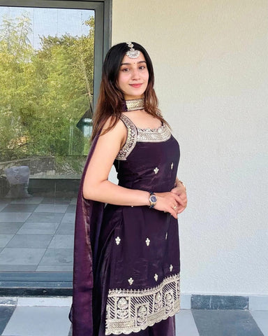 Short Sleve Embroidered Kurta Palazzo Set