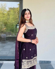 Short Sleve Embroidered Kurta Palazzo Set