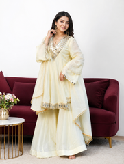 Mirror Work Kurta Set with Palazzo & Dupatta
