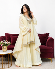 Mirror Work Kurta Set with Palazzo & Dupatta
