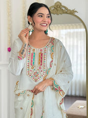 Embroidered Cotton Kurta Set with Dupatta
