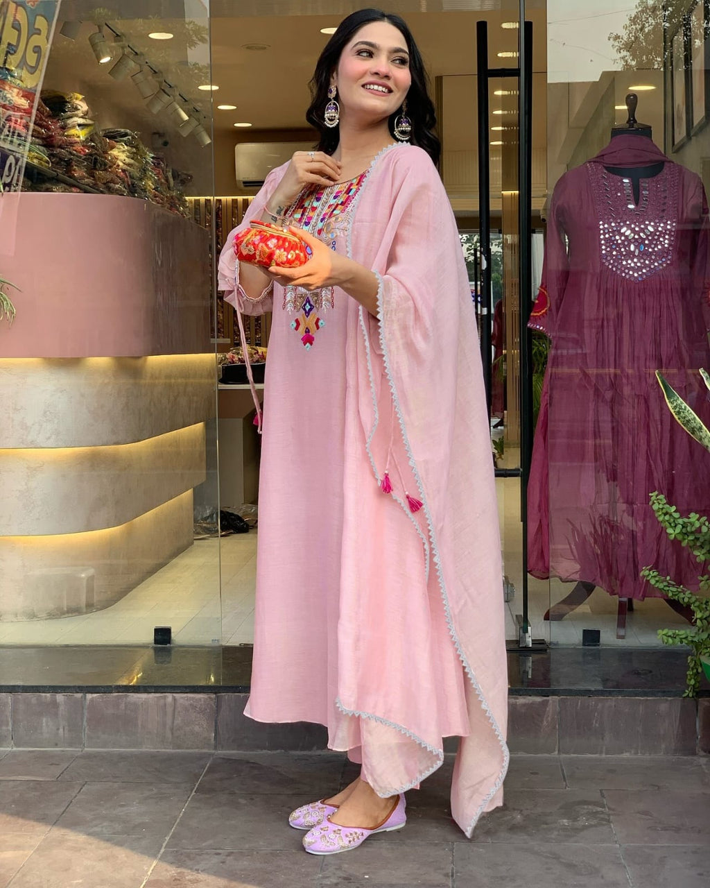 Women's Premium Embroidered Kaftan Kurta Set with Matching Dupatta | Ethnic Wear