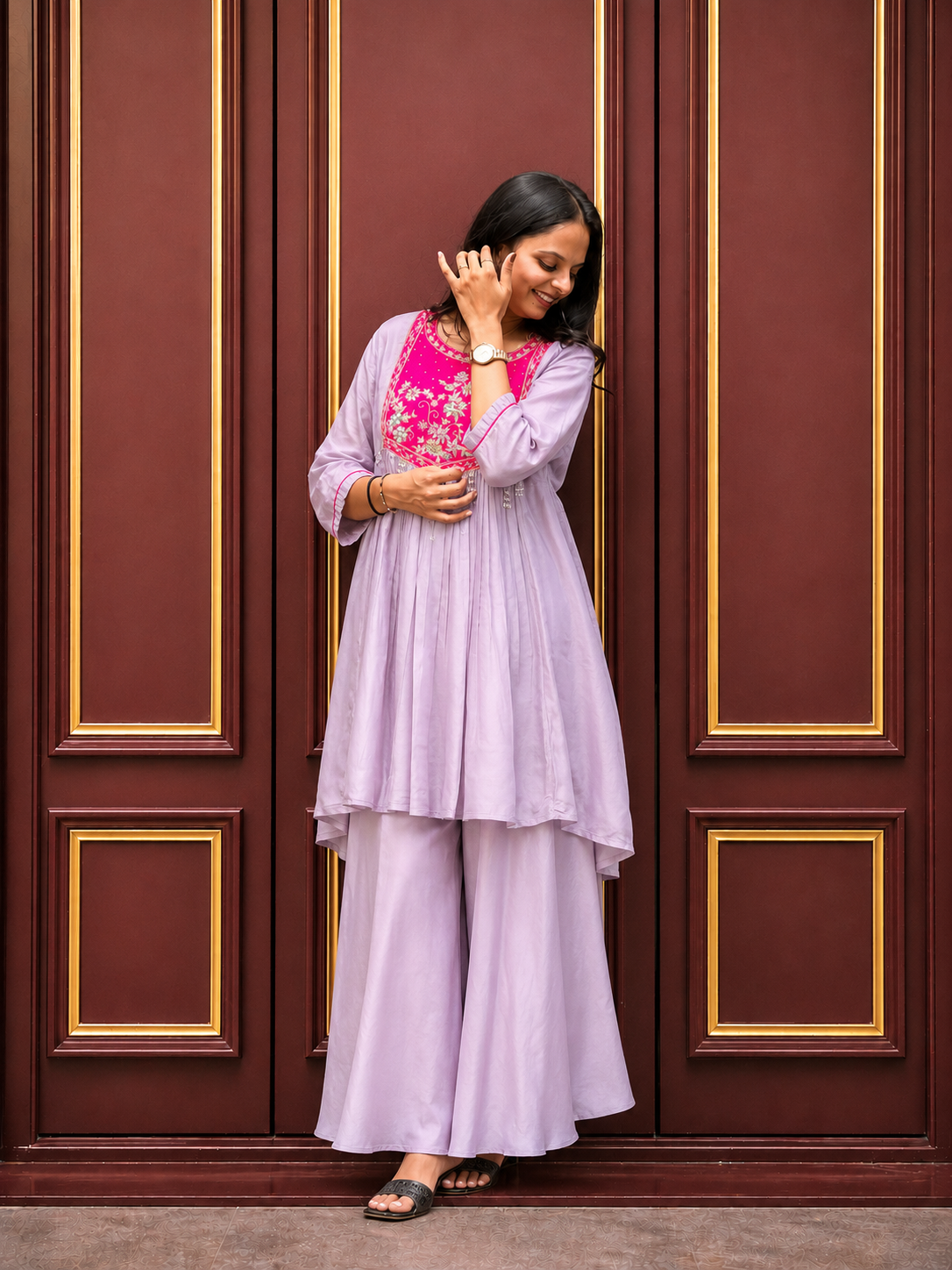 Embroidered Peplum Kurta with Palazzo Set