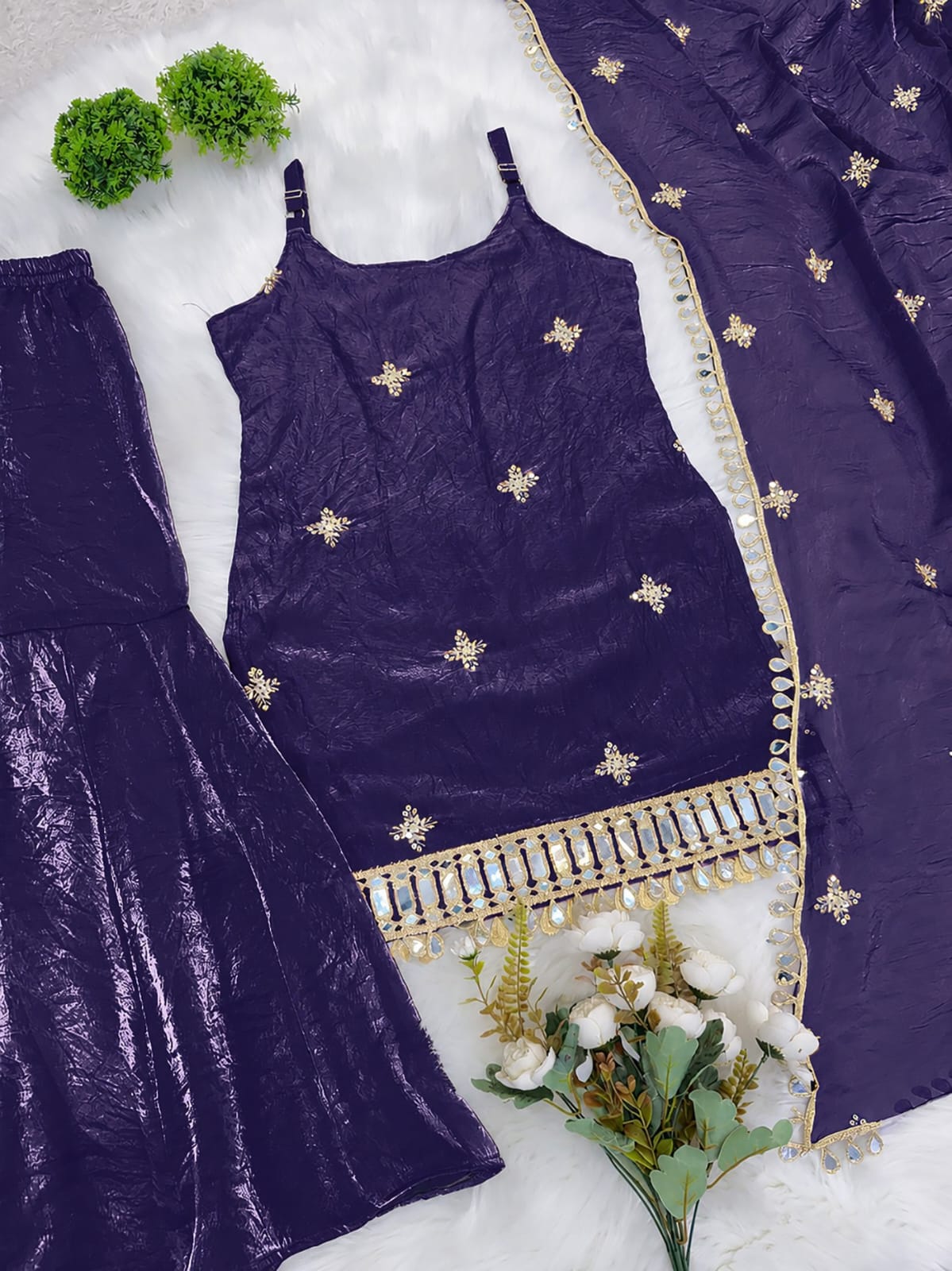 Mirror Work Sharara Suit Set with Dupatta
