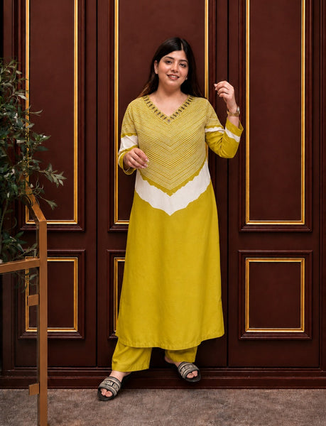 Neck Embroidered Straight Kurta Set