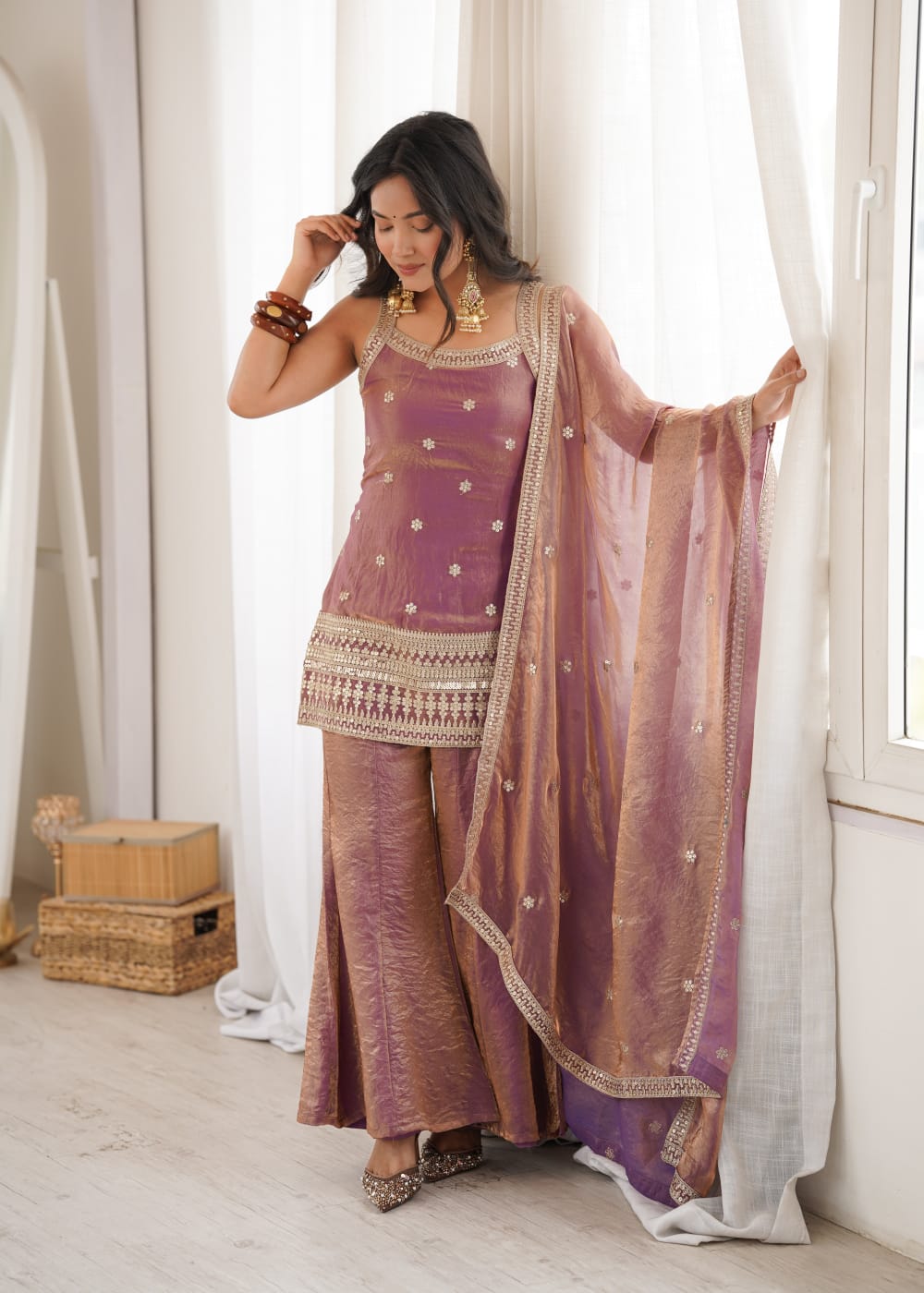 Women’s Lavender Embroidered Sharara Suit Set