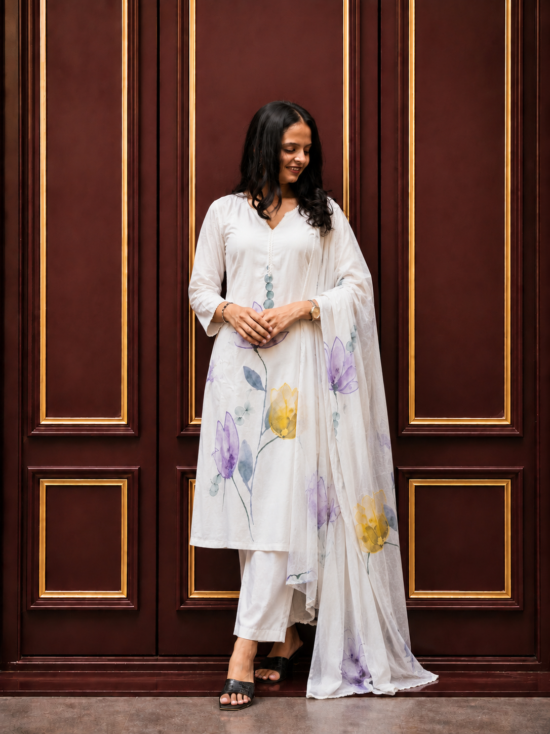 Floral Printed Kurta Pant & Dupatta Set