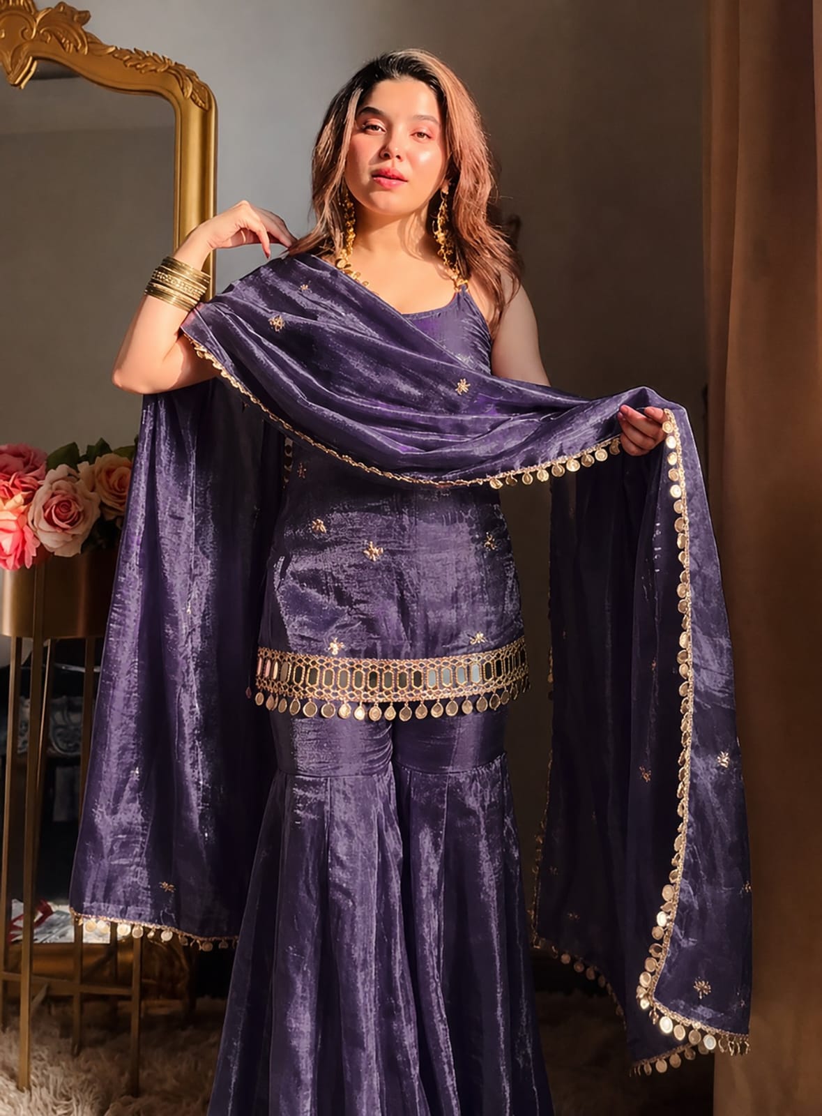 Mirror Work Sharara Suit Set with Dupatta