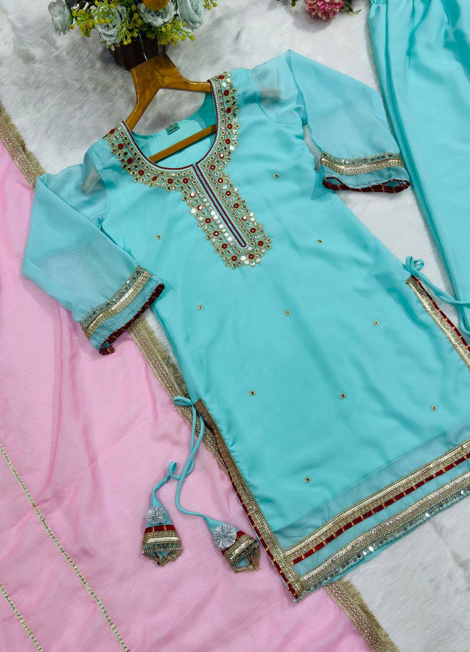 Embroidered Kurta Sharara Set with Designer Dupatta