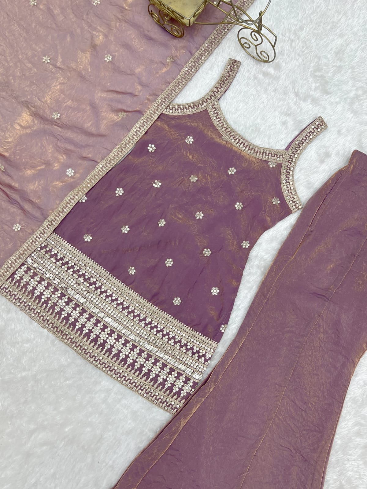 Women’s Lavender Embroidered Sharara Suit Set