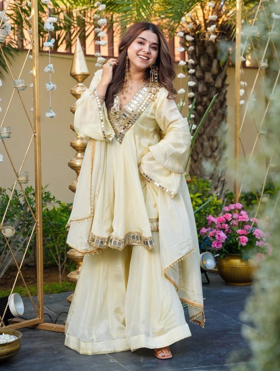 Mirror Work Kurta Set with Palazzo & Dupatta