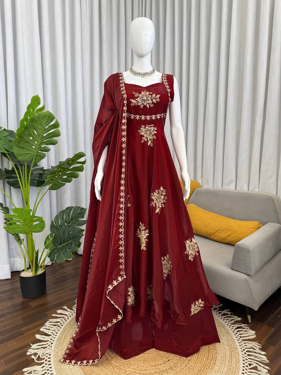 Women's Premium Embroidered Anarkali Gown Set with Matching Dupatta | Festive & Party Wear Ethnic Dress