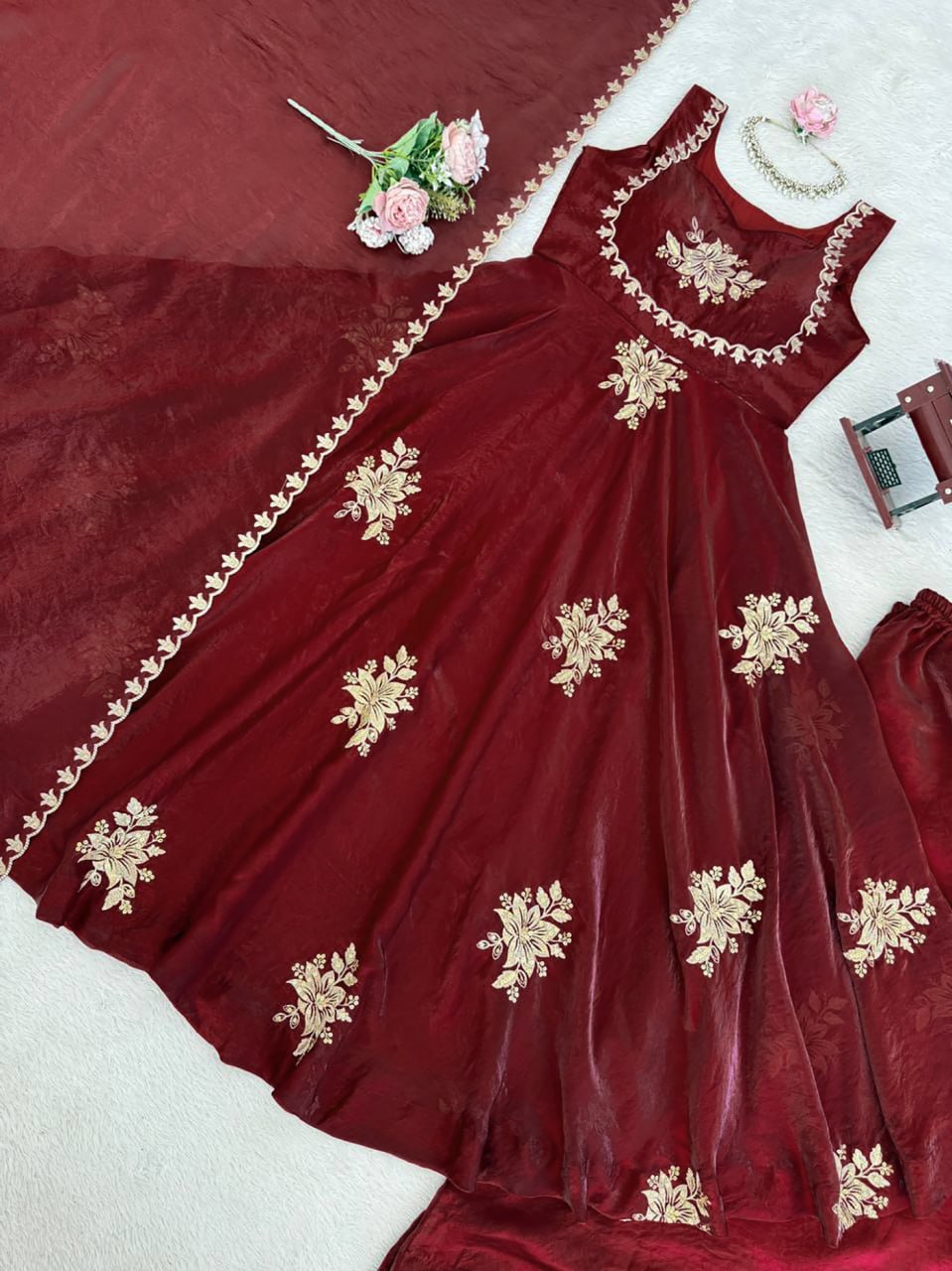 Embroidered Anarkali Kurta Set with Dupatta | Festive & Wedding
