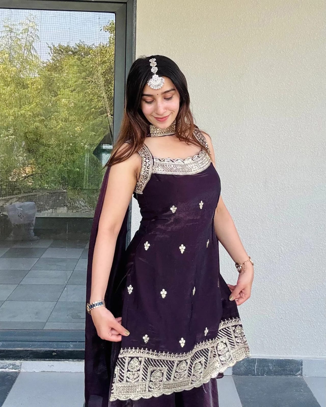 Short Sleve Embroidered Kurta Palazzo Set