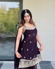Short Sleve Embroidered Kurta Palazzo Set