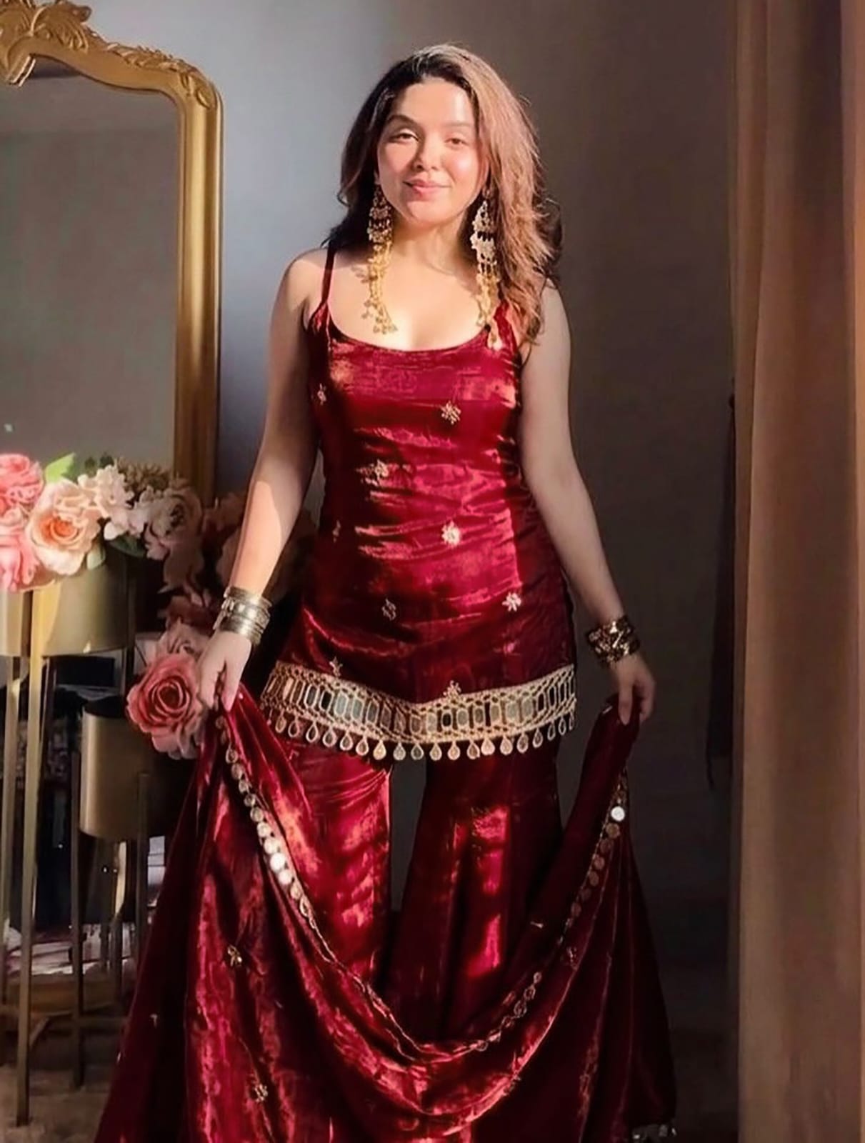 Mirror Work Sharara Suit Set with Designer Dupatta