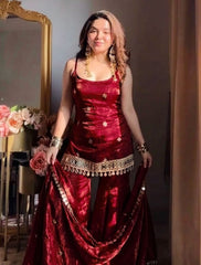 Mirror Work Sharara Suit Set with Designer Dupatta