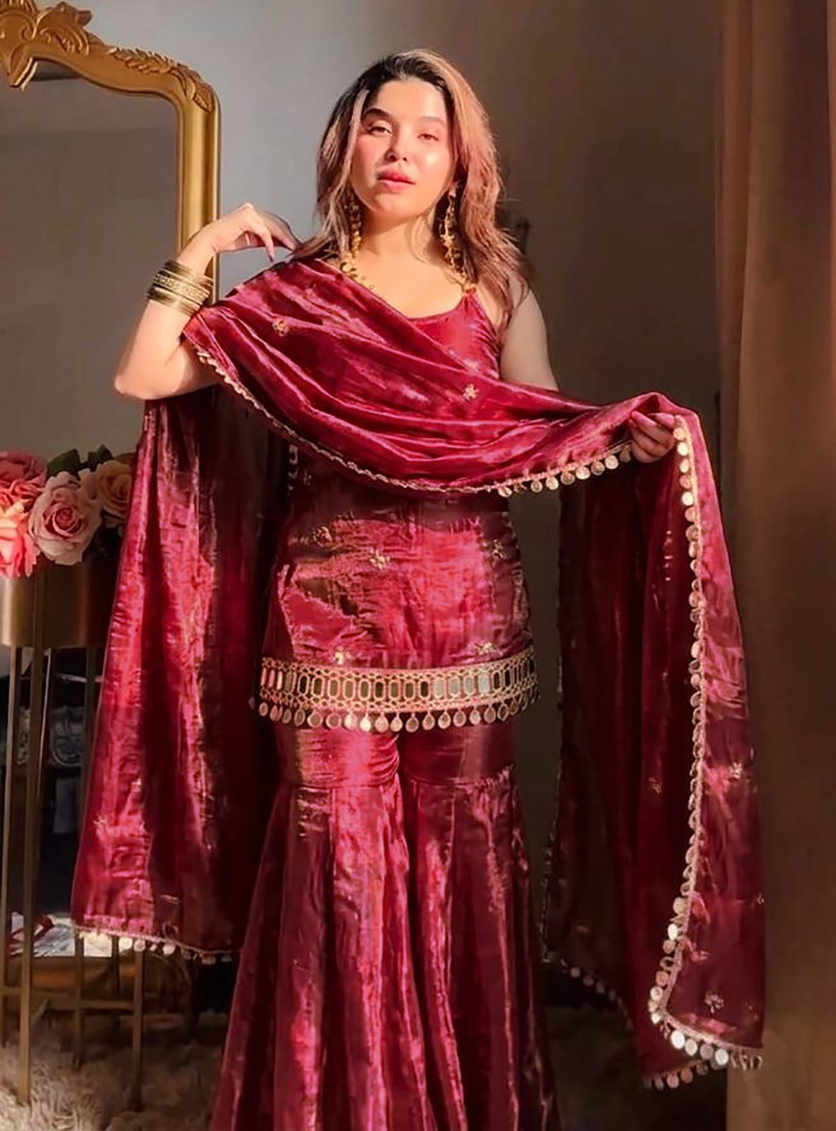 Mirror Work Sharara Suit Set with Designer Dupatta
