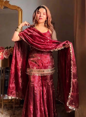 Mirror Work Sharara Suit Set with Designer Dupatta