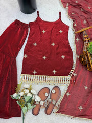 Mirror Work Sharara Suit Set with Designer Dupatta