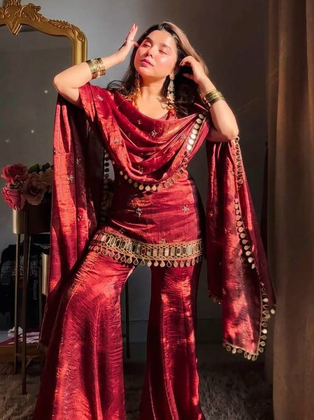 Mirror Work Sharara Suit Set with Designer Dupatta