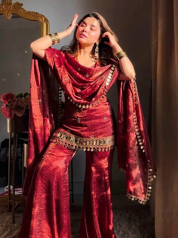 Mirror Work Sharara Suit Set with Designer Dupatta