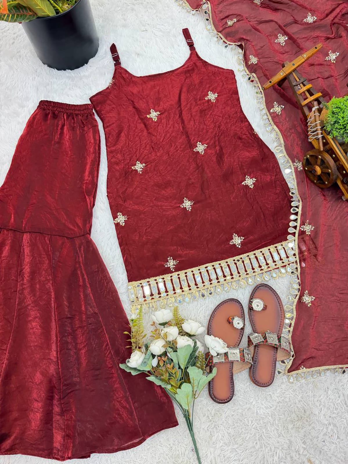 Mirror Work Sharara Suit Set with Designer Dupatta