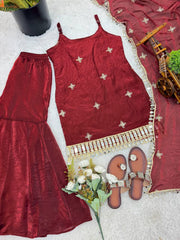 Mirror Work Sharara Suit Set with Designer Dupatta