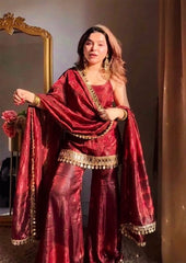 Mirror Work Sharara Suit Set with Designer Dupatta