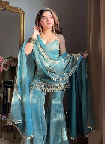 Mirror Work Sharara Suit Set with Designer Dupatta