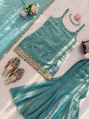 Mirror Work Sharara Suit Set with Designer Dupatta