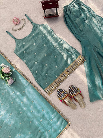 Mirror Work Sharara Suit Set with Designer Dupatta