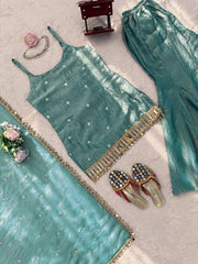 Mirror Work Sharara Suit Set with Designer Dupatta